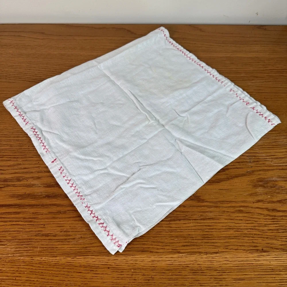Vintage‎ Redwork Hand Embroidered Tea Towel China Teacup Teapot White Cotton
